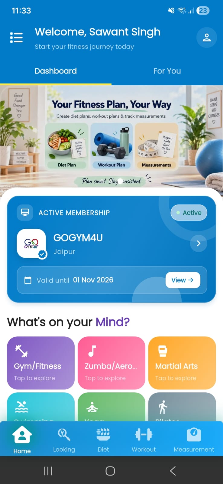 Personal Fitness dashboard