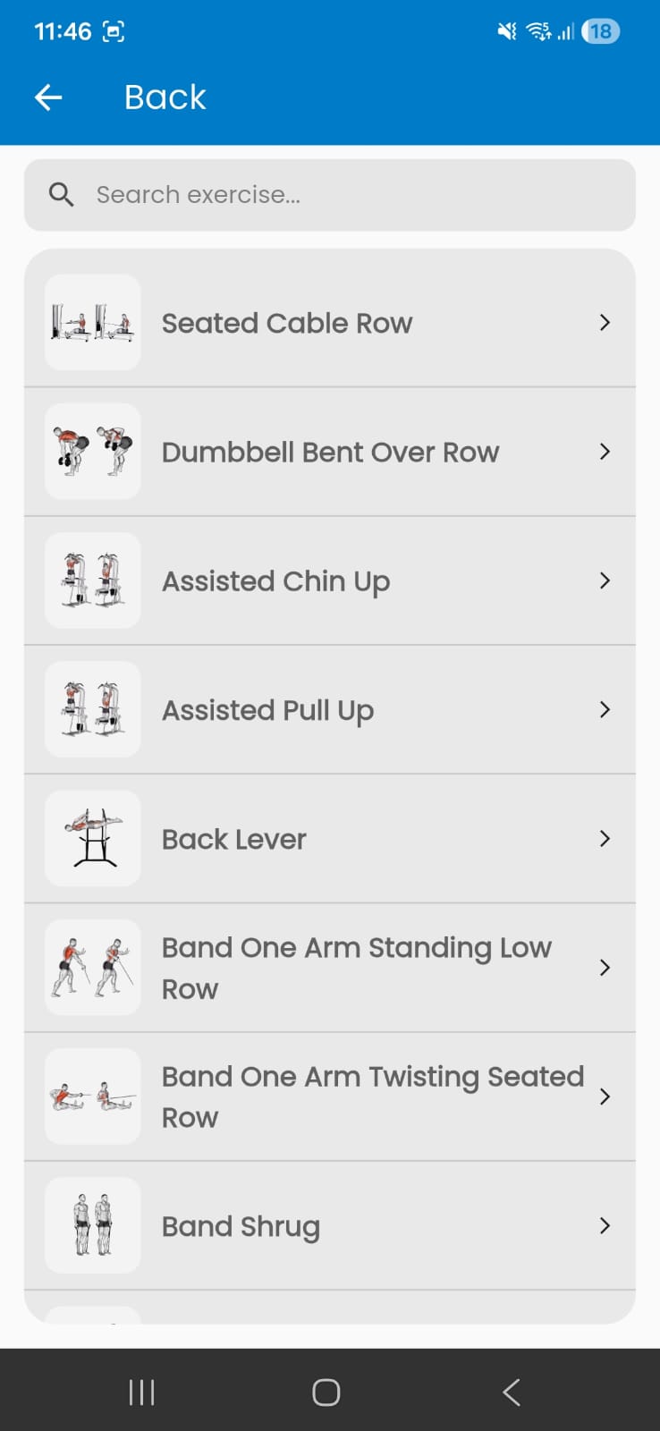 Searchable list of strength and resistance exercises