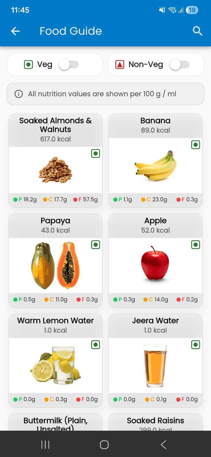 Food guide with nutrition information