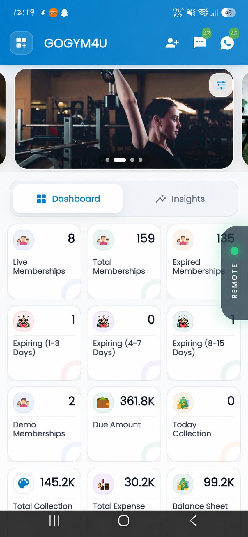 GoGym4U Gym Manager App dashboard for managing gym members and payments