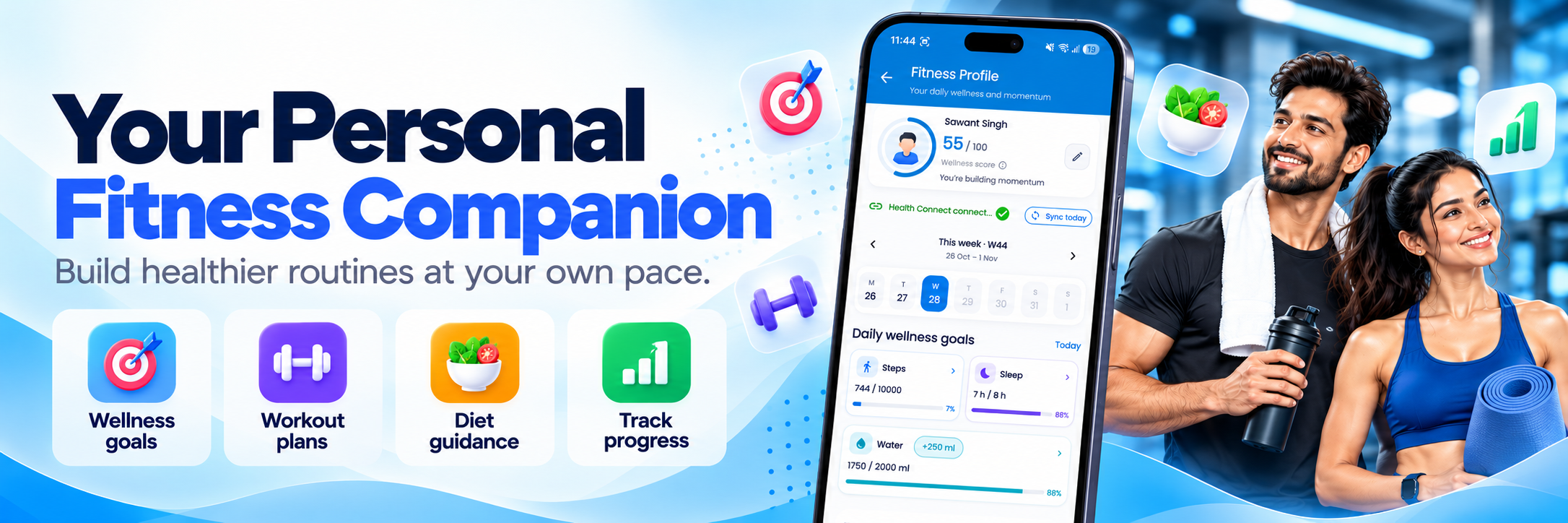 Your personal fitness companion for wellness goals, workout plans, diet guidance, and progress tracking.